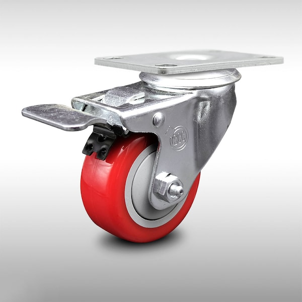 3.5 Inch SS Red Polyurethane Top Plate Caster with Total Lock Brake SCC